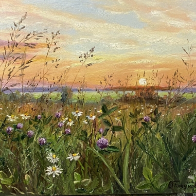 Painting for sale online - Sunset over the field