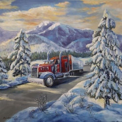 Painting for sale online - A truck is speeding along a Canadian road