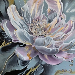 Painting for sale online - The flower is pink on gray
