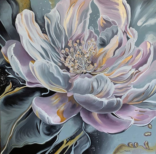 Painting for sale online - The flower is pink on gray