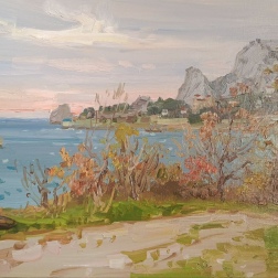 Painting for sale online - Crimea, Pink Sunset in Simeiz