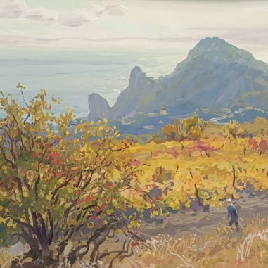 Painting for sale online - Crimea, Simeiz, vineyards, with Mount Koshka in the background