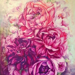 Painting for sale online - Joyful peonies, pink flowers