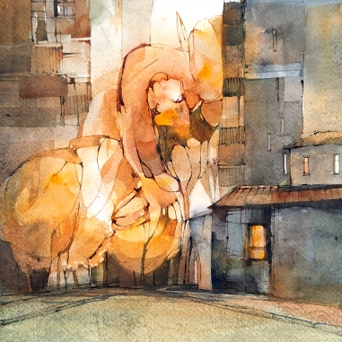 Painting for sale online - City courtyard