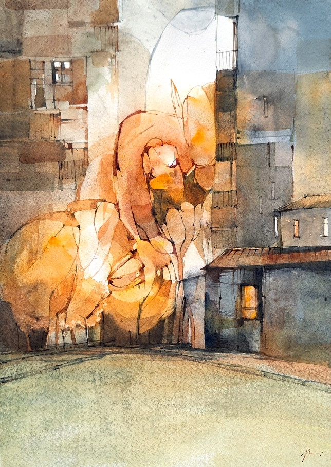 Painting for sale online - City courtyard